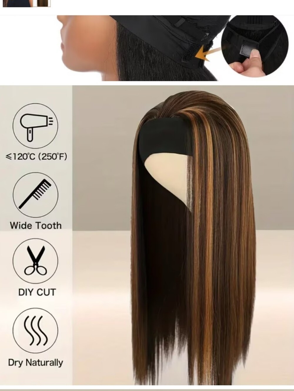 Black and Brown Mix Long Straight Headband Wig - 26 Inch - Picture 3 of 5